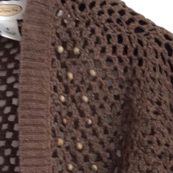 Talbots Crochet Beaded Crop Jacket Brown Size 6 - Picture 5 of 8